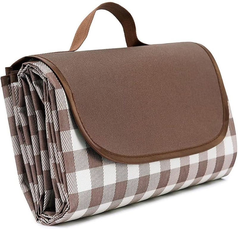 Picnic Blanket Outdoor, Large Beach Blanket Waterproof Sandproof, Foldable Washable Picnic Mat for Adults and Kids, Park Mat for Summer Beach,Camping, Travel (Picnic Mat Brown) - Image 1